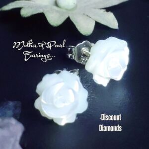 Natural White Mother Of Pearl Camellia Flower Earrings On 925 Sterling Silver